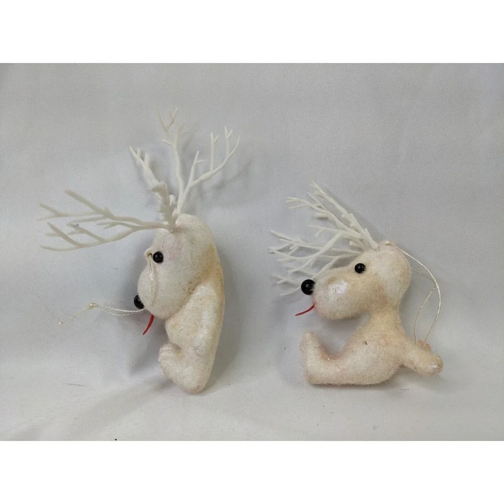 Flocked Beagle‎ Dog Reindeer Plastic Ornament Lot
